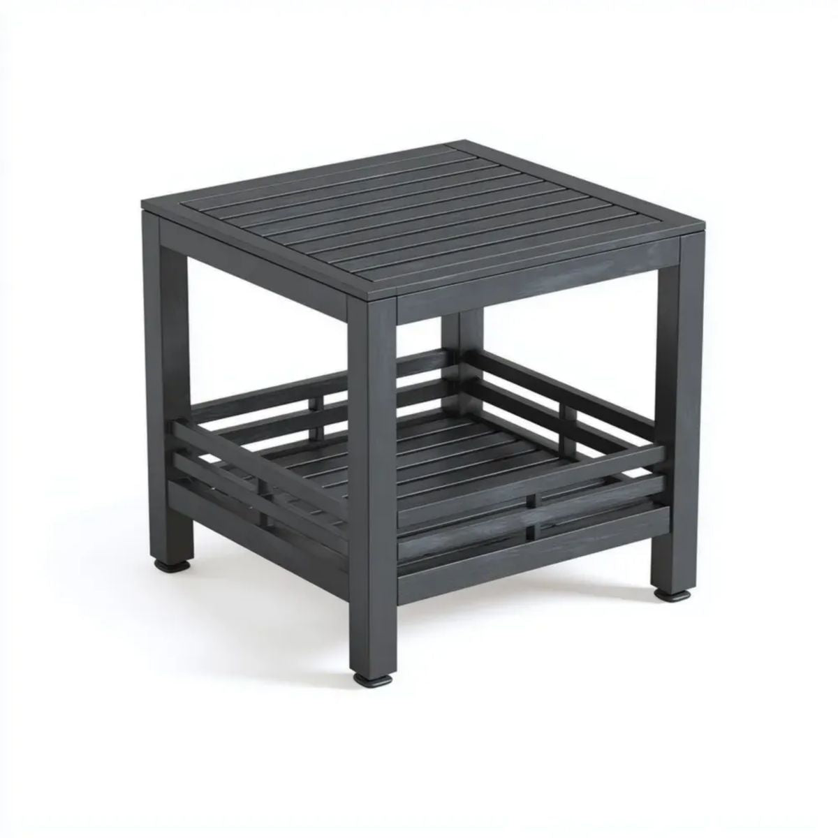Czarny aluminiowy stolik boczny 50 x 50 x 50 cm z dolną półką