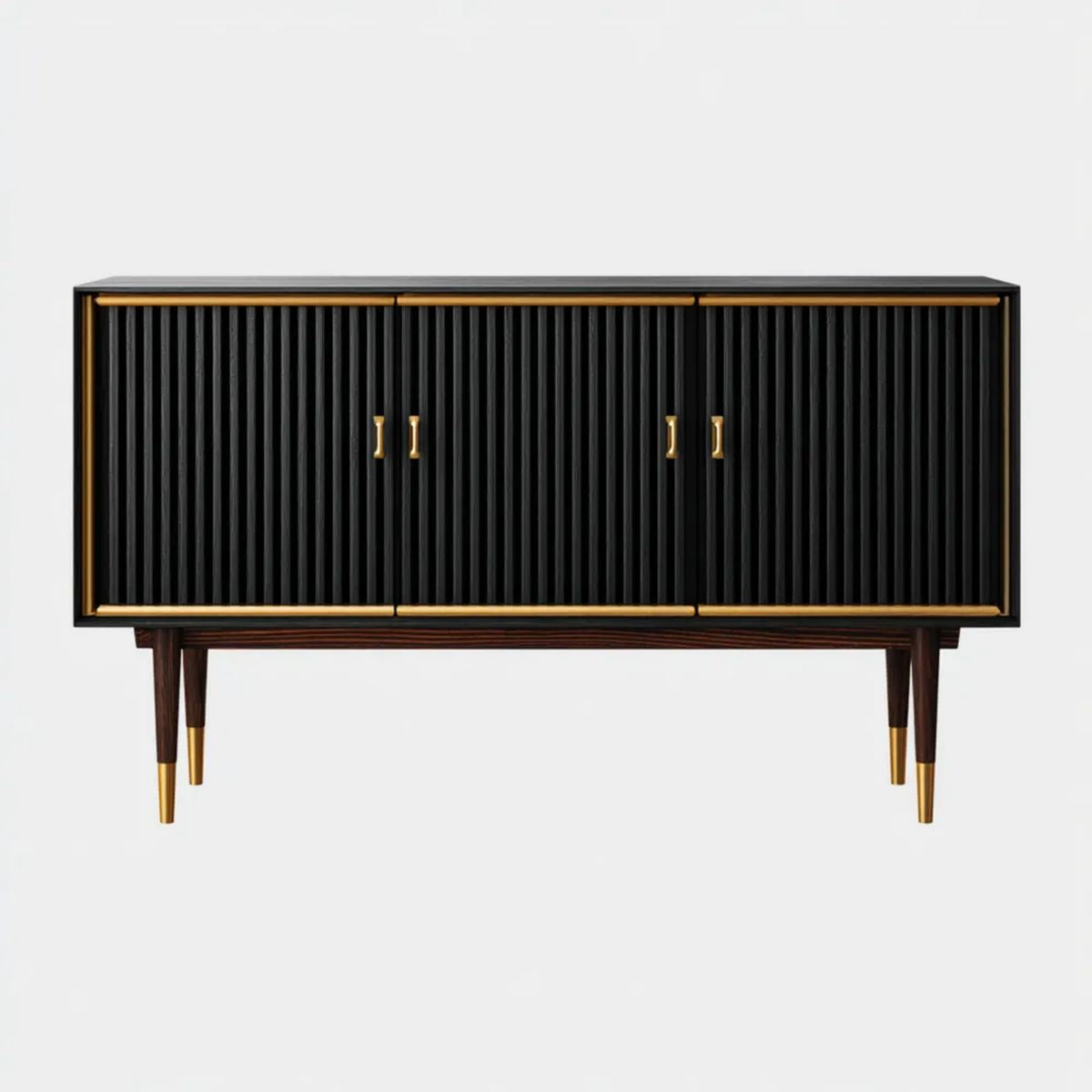 Czarna komoda MDF z ryflowanymi frontami 160 x 40 x 85 cm