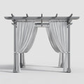 Kwadratowa pergola ogrodowa 300 x 300 x 230 cm z aluminiową ramą i białymi zasłonami, szara