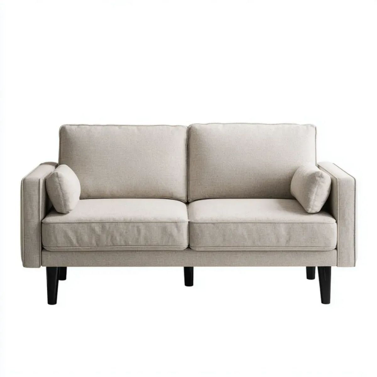 Beżowa sofa dwuosobowa z tapicerką z tkaniny, 158 × 84 × 86 cm