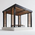 Kwadratowa pergola ogrodowa z aluminium i drewna, czarno-brązowa, 400 x 400 x 300 cm
