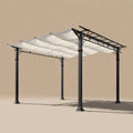 Pergola zewnętrzna stalowa z rozsuwanym dachem kremowo-czarna 400 x 300 x 230 cm