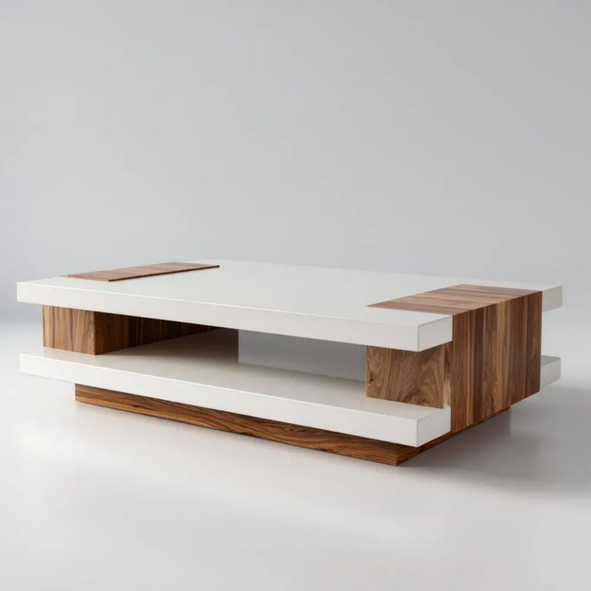 Prostokątny stolik kawowy z półką biały/orzechowy MDF fornirowany 120 × 60 × 40 cm