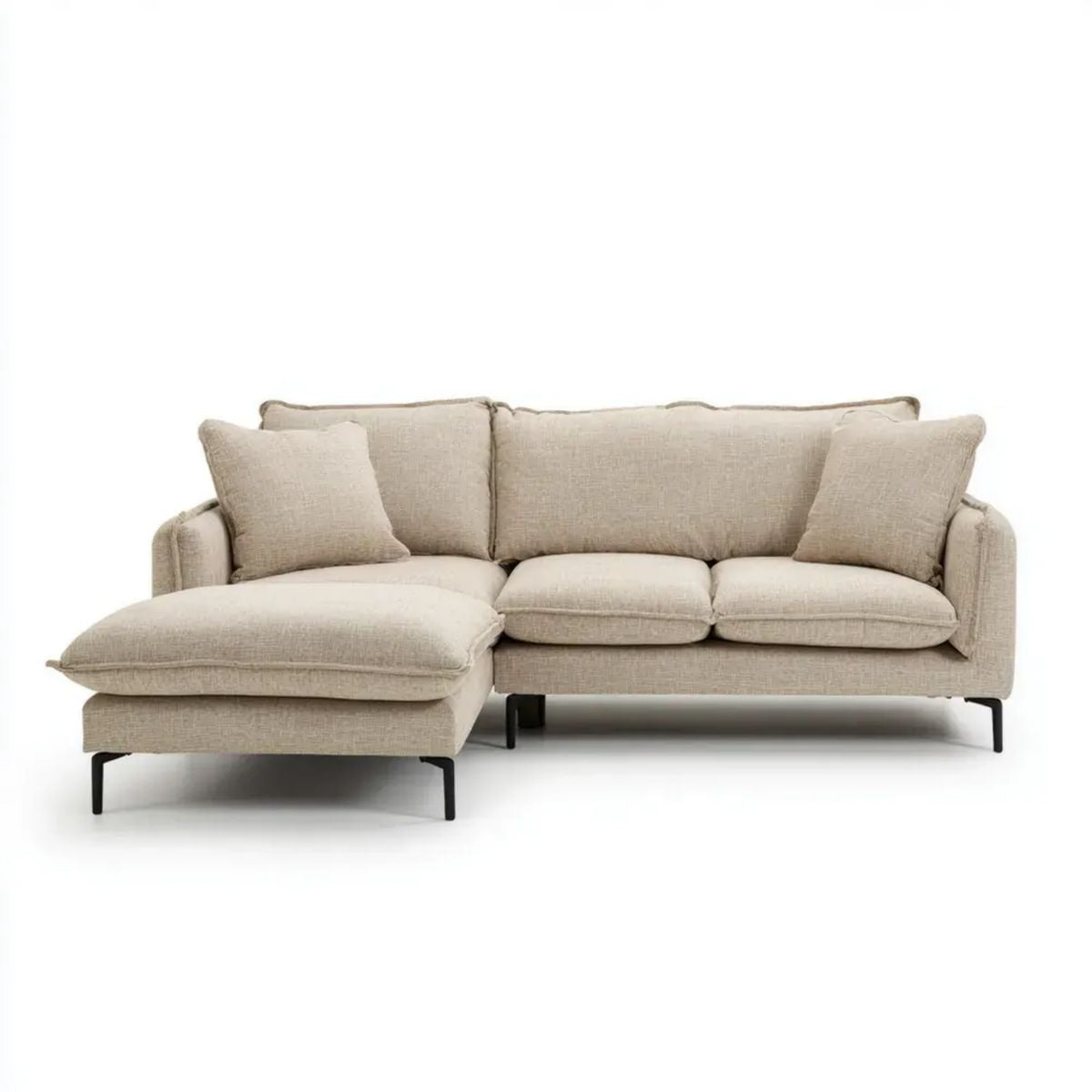 Beżowa sofa narożna z szezlongiem po lewej stronie, tapicerowana tkaniną poliestrową, 260 × 160 × 85 cm