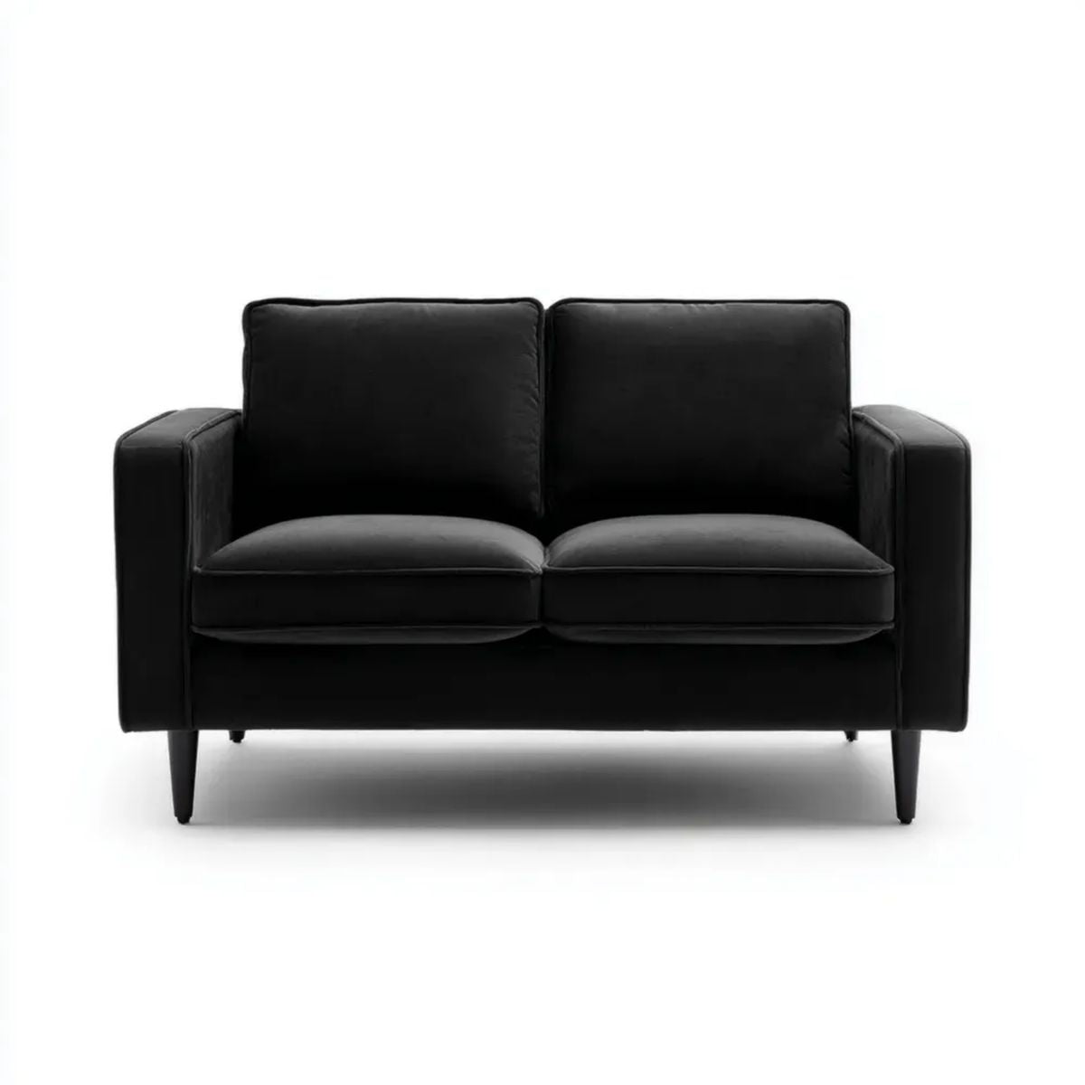 Czarna sofa dwuosobowa z tapicerką poliestrową, 150 × 85 × 85 cm