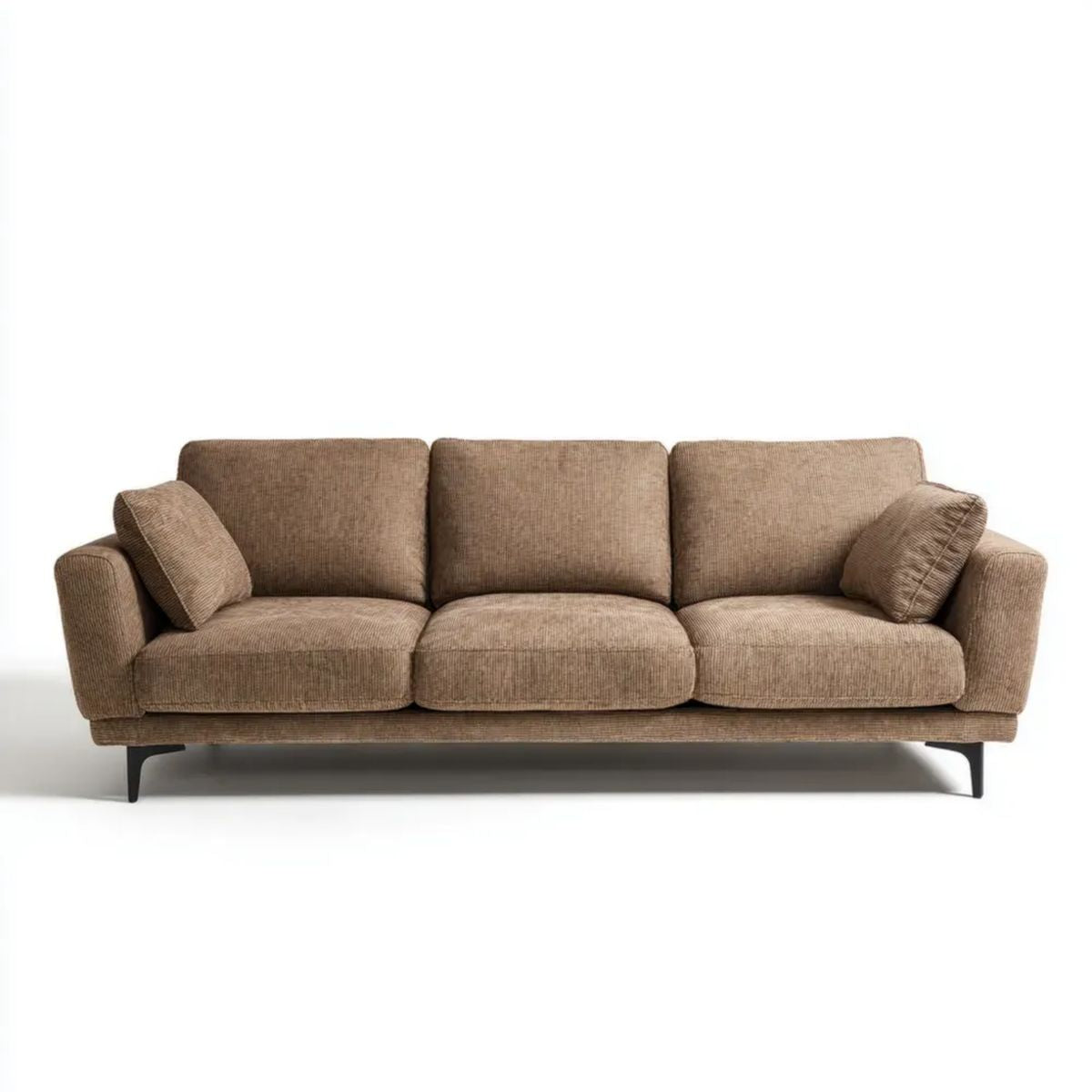 Trzyosobowa sofa z tkaniny sztruksowej brązowa z czarnymi nogami, 210 x 90 x 85 cm