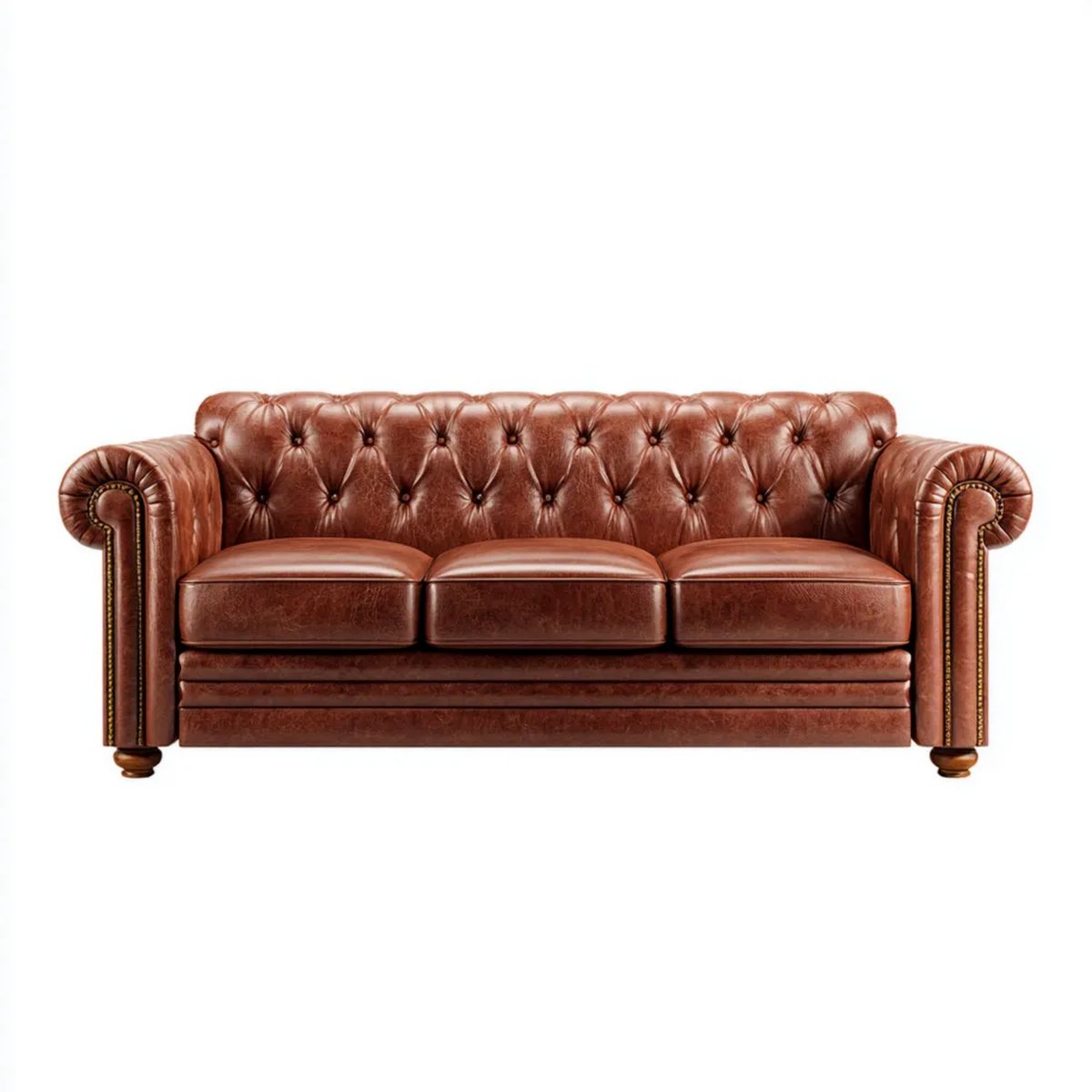 Trzyosobowa sofa Chesterfield ze skóry syntetycznej PU, brązowa, 225 × 90 × 78 cm
