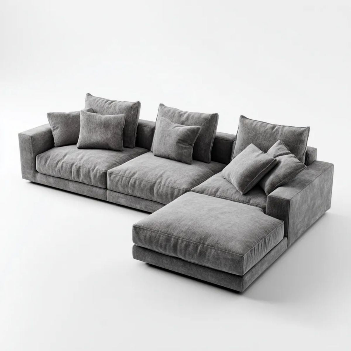 Szara sofa narożna z szezlongiem z poliestru 300 × 200 × 85 cm, prawostronna