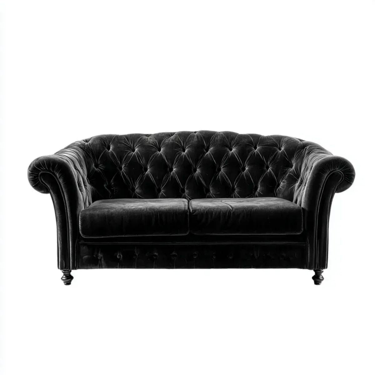 Dwuosobowa sofa Chesterfield z czarną tapicerką welurową, 170 × 90 × 80 cm