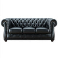 Sofa trzyosobowa Chesterfield czarna ze skóry syntetycznej PU 225 x 90 x 75 cm