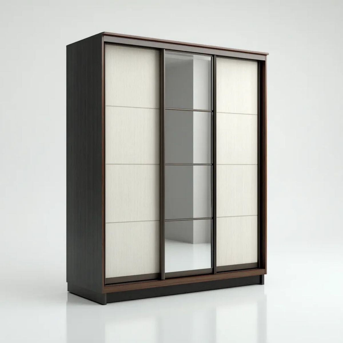 Szafa przesuwna z lustrem z laminowanej płyty wiórowej, wenge/kremowa, 150 × 60 × 180 cm