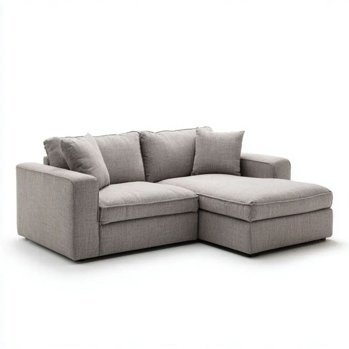 Szara sofa narożna z prawostronnym szezlongiem, tapicerka poliestrowa, 210 × 145 × 85 cm