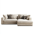 Beżowa sofa narożna z prawostronnym szezlongiem, tapicerka poliestrowa, 280 × 170 × 85 cm