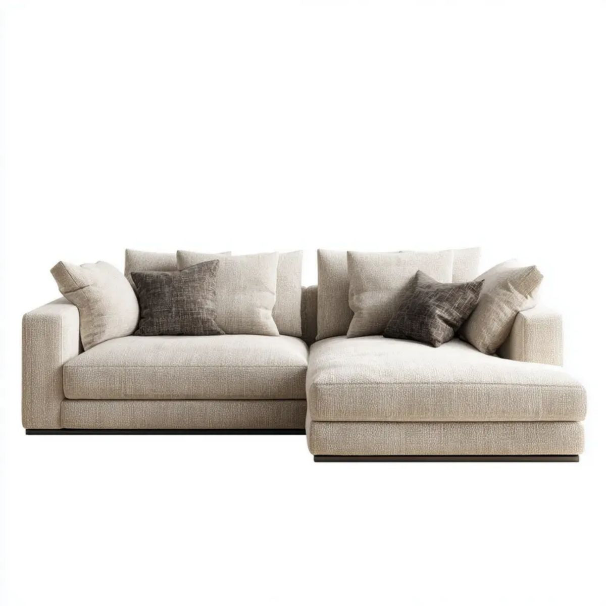 Beżowa sofa narożna z prawostronnym szezlongiem, tapicerka poliestrowa, 280 × 170 × 85 cm