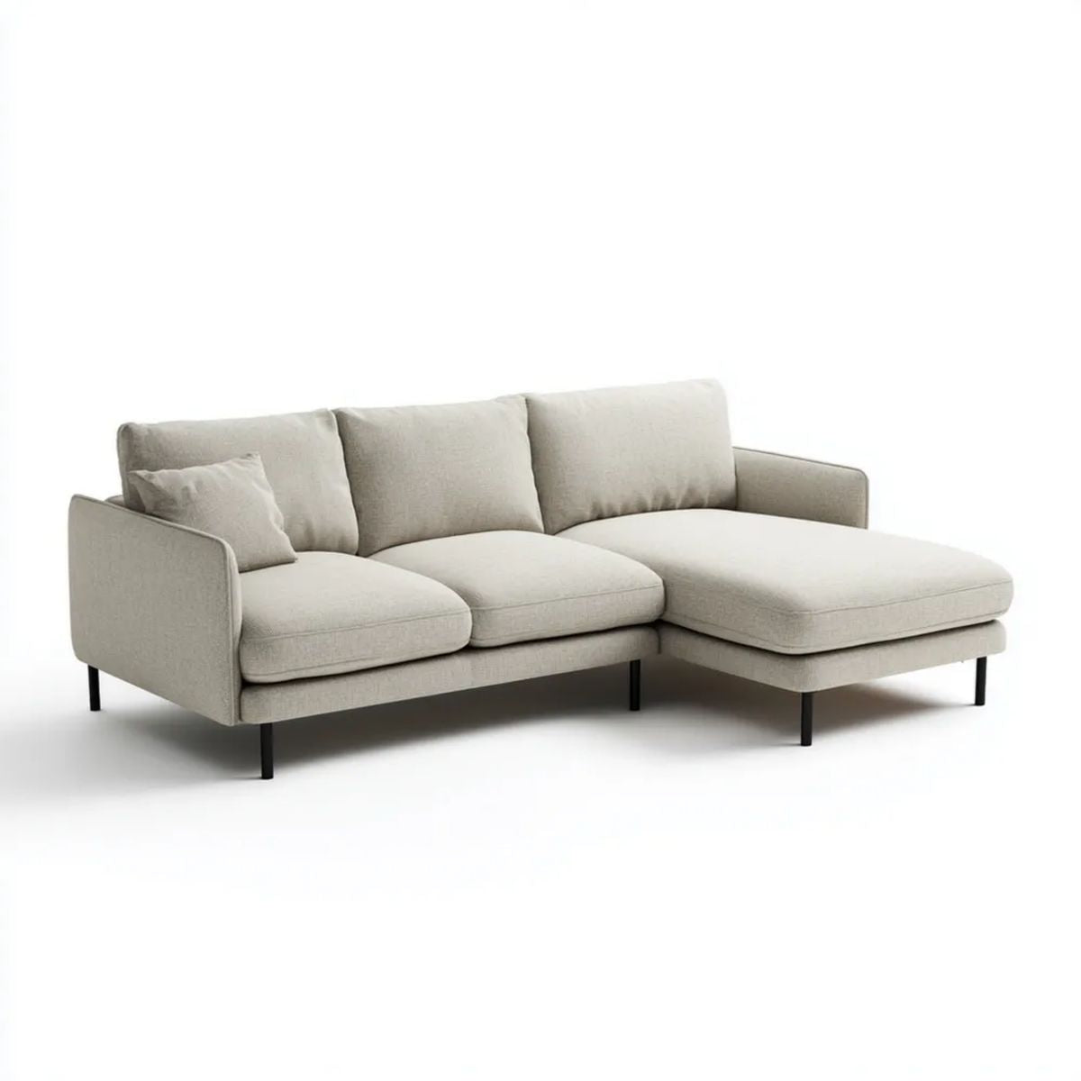 Beżowa sofa narożna z tkaniny z prawostronnym szezlongiem, 260 × 160 × 85 cm, kształt L