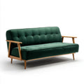 Sofa dwuosobowa ciemnozielona z tapicerką poliestrową i drewnianą ramą, 152 × 81 × 84 cm