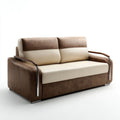 Dwuosobowa sofa ze skóry syntetycznej PU brązowo-kremowa ze stalowymi poręczami, 160 x 90 x 88 cm