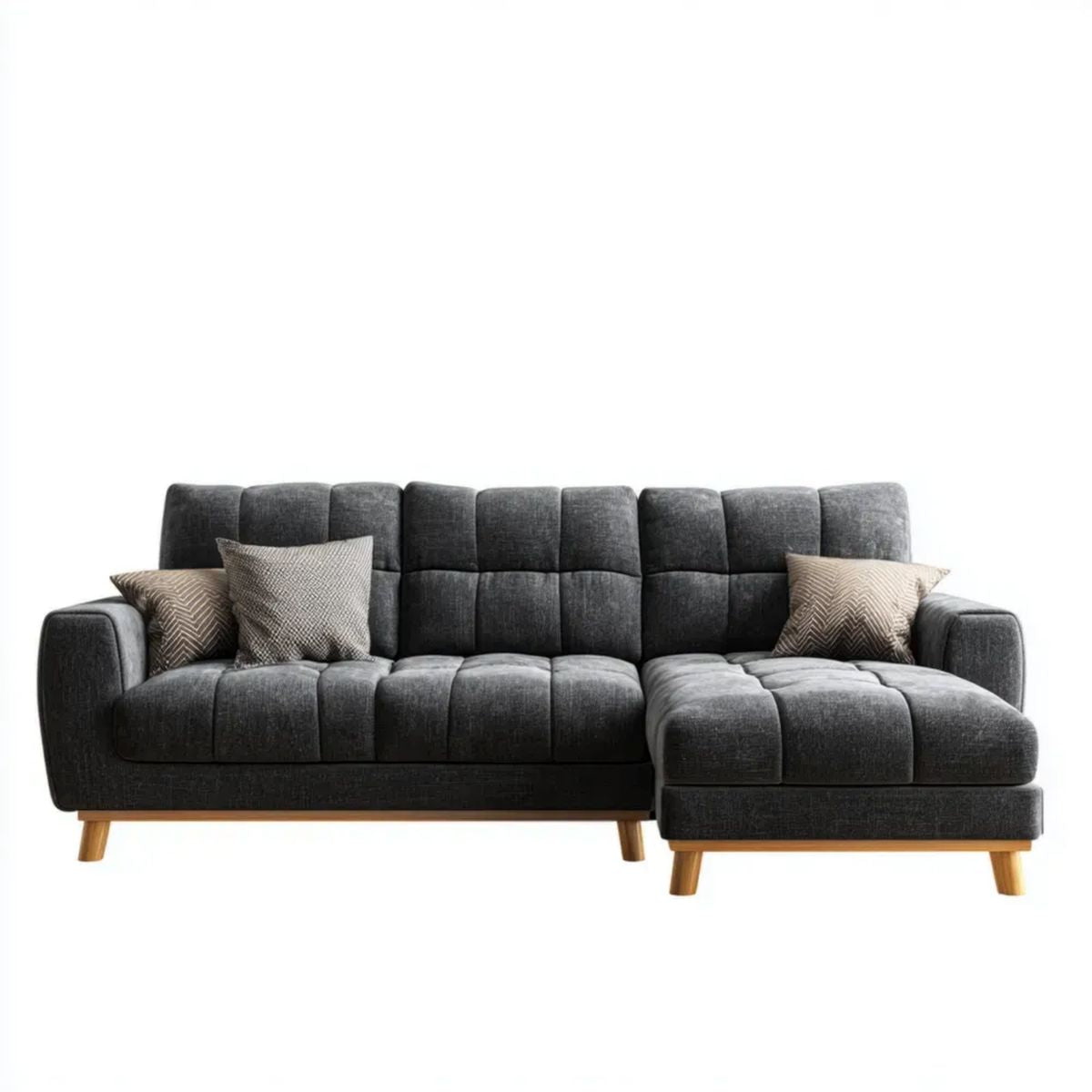 Prawostronna sofa narożna w kształcie L grafitowa z tapicerką poliestrową 260 × 160 × 88 cm
