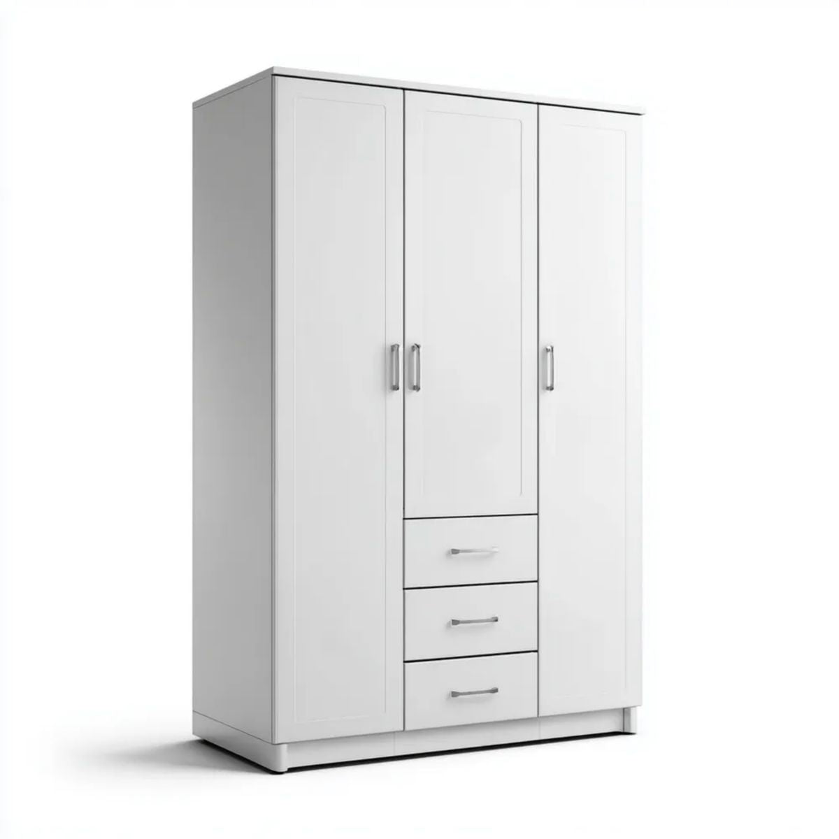 Biała szafa garderobiana 3-drzwiowa z 3 szufladami z laminowanej płyty wiórowej 120 x 52 x 180 cm