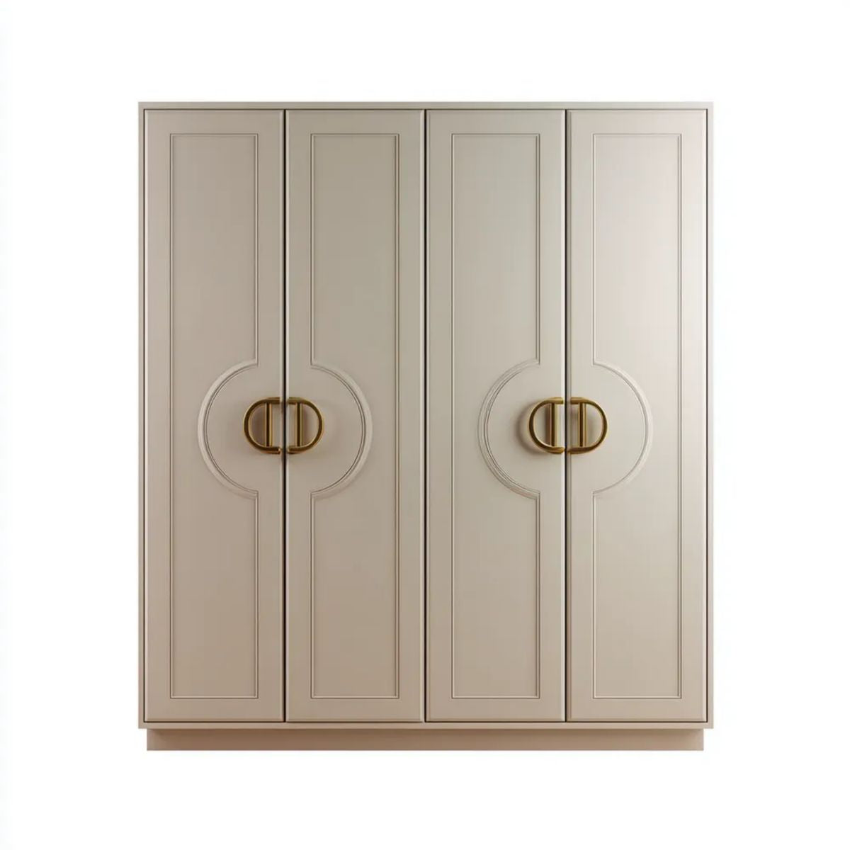 Kremowa szafa czterodrzwiowa z płyty MDF 200 × 60 × 220 cm ze złotymi uchwytami