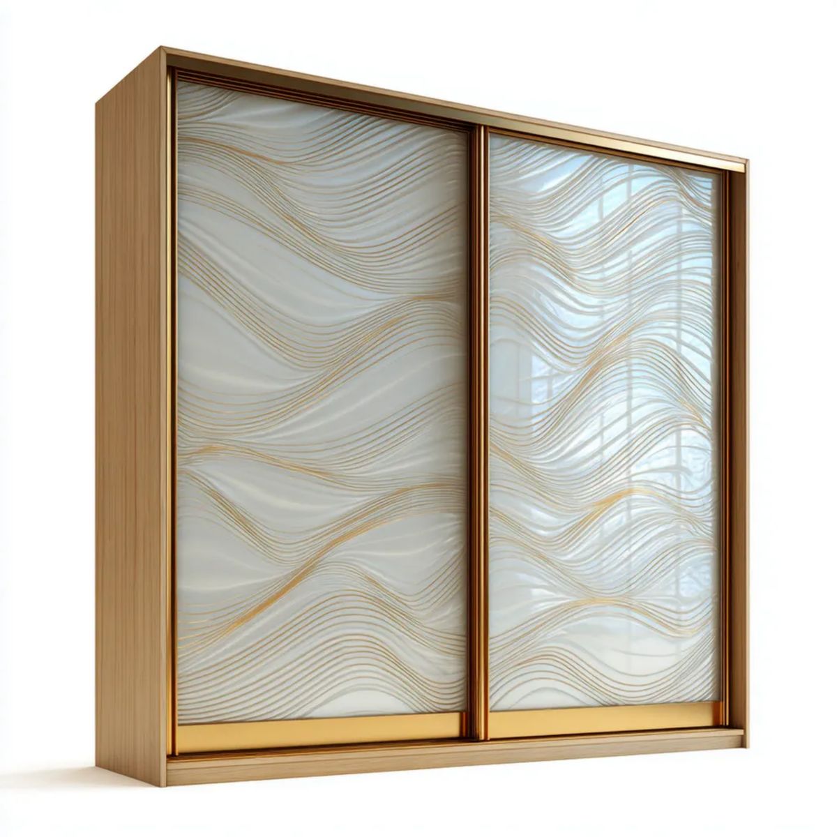 Szafa przesuwna z płytą drewnopochodną, szkłem i aluminium, dąb naturalny/biały/złoty, 200 × 60 × 220 cm