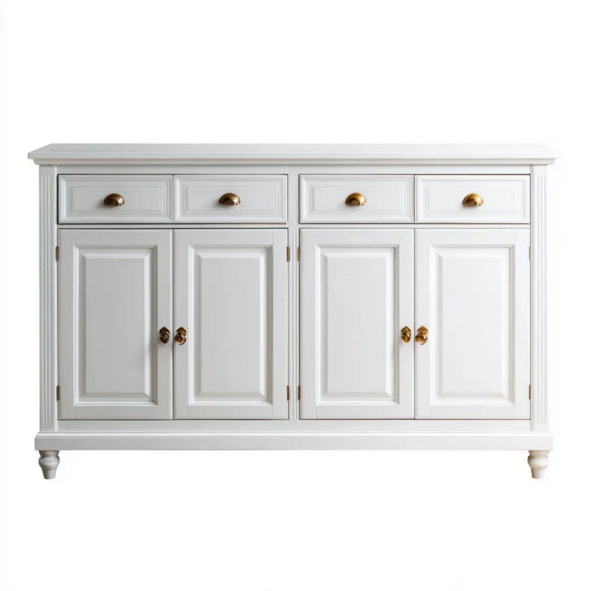 Komoda kredens biała z MDF i drewna sosnowego 160 × 45 × 90 cm, 4 drzwi i 4 szuflady