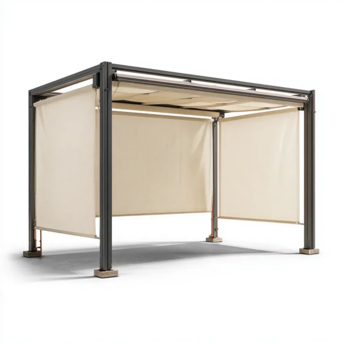 Aluminiowa pergola ogrodowa z rozsuwanym dachem i 3 roletami bocznymi 300 × 300 × 220 cm, antracytowo-kremowa