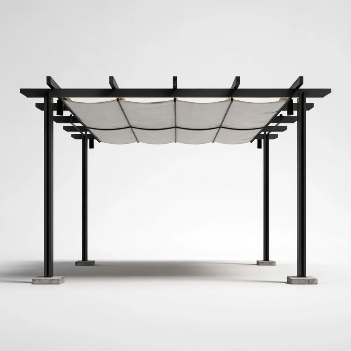 Pergola ogrodowa stalowa z rozsuwanym zadaszeniem poliestrowym 300 x 300 x 230 cm Czarny/Jasnoszary