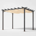 Prostokątna pergola ogrodowa stalowa z rozsuwanym beżowym daszkiem 300 × 400 × 230 cm