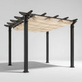 Prostokątna pergola ogrodowa aluminiowa z rozsuwanym dachem kremowa 400 × 300 × 230 cm