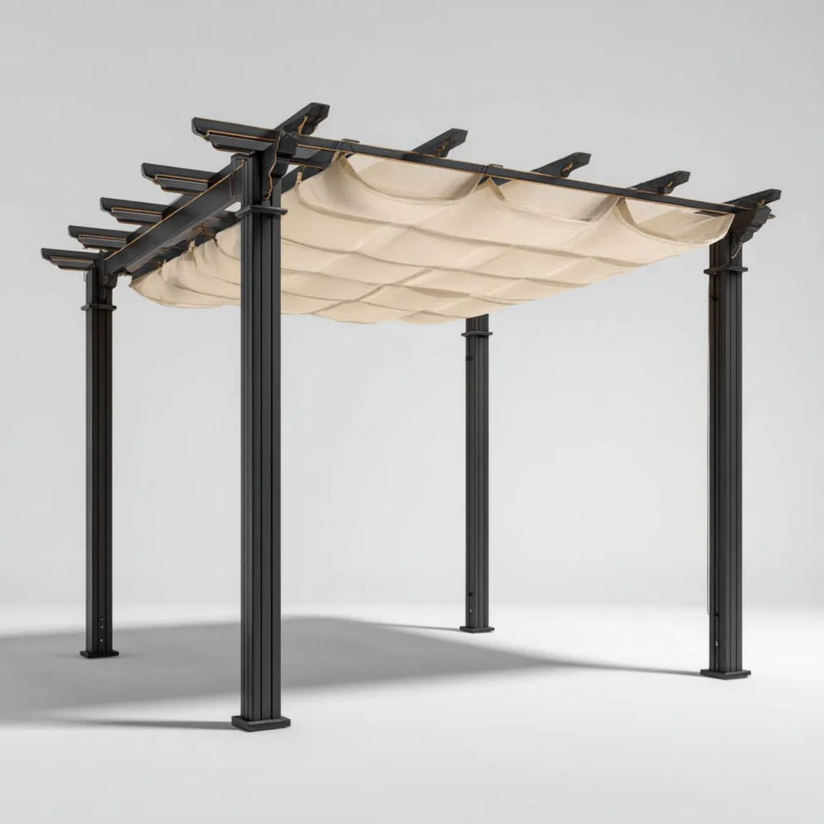 Prostokątna pergola ogrodowa aluminiowa z rozsuwanym dachem kremowa 400 × 300 × 230 cm