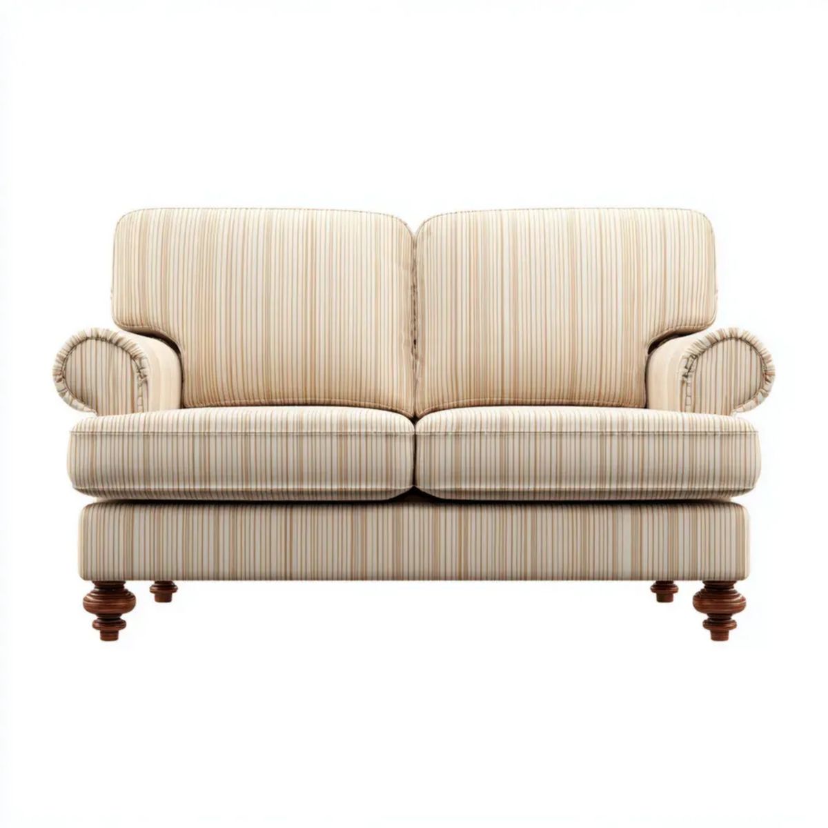 Dwuosobowa sofa z poliestru kremowo-beżowa w paski 160 x 85 x 90 cm