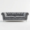 Trzyosobowa sofa Chesterfield z aksamitu szara ze srebrną podstawą 230 × 95 × 78 cm