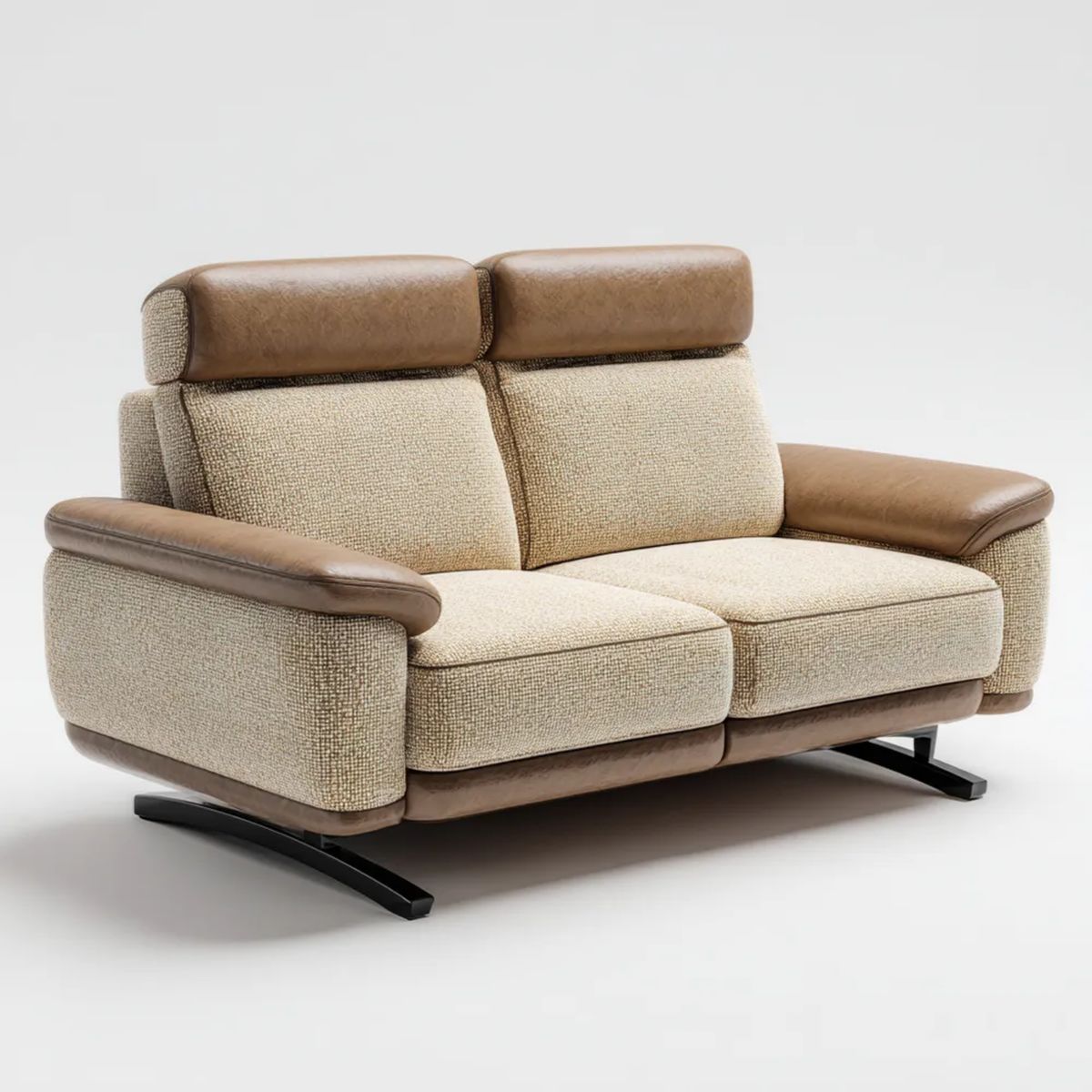 Sofa dwuosobowa beżowo-brązowa z tapicerką poliestrową i PU, 170 x 95 x 92 cm