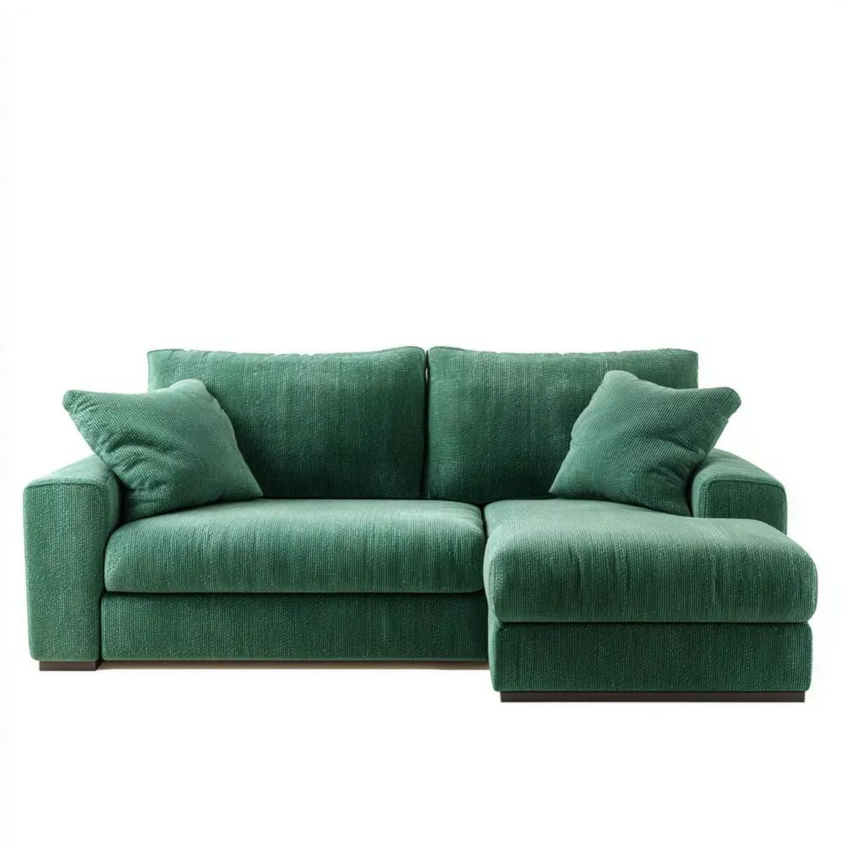 2-osobowa sofa narożna z prawostronnym szezlongiem, zielona, poliestrowa, 200 x 145 x 85 cm