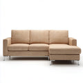 Beżowa sofa narożna 3-osobowa z prawym szezlongiem, tapicerka poliestrowa, 250 × 160 × 85 cm