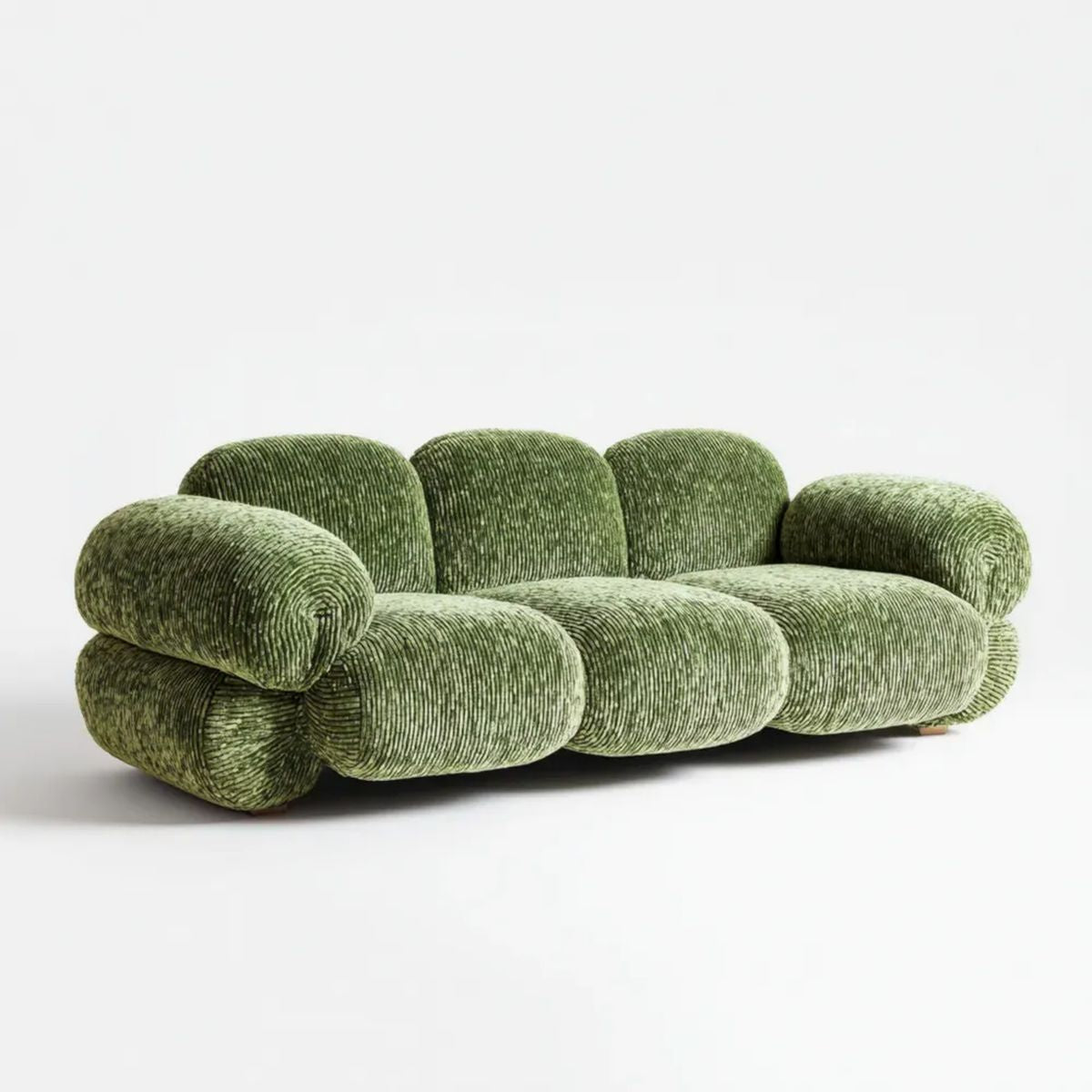 Trzyosobowa zielona sofa z tkaniny sztruksowej 230 × 100 × 75 cm, zaokrąglona