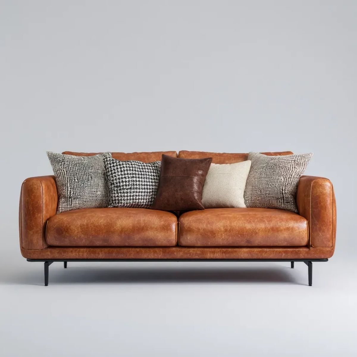 Trzyosobowa sofa z ekoskóry PU, koniakowy brąz, 220 × 95 × 85 cm