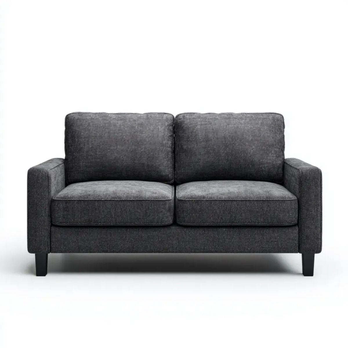 Sofa dwuosobowa grafitowa z czarnymi nogami, tapicerka poliestrowa, 150 x 85 x 85 cm