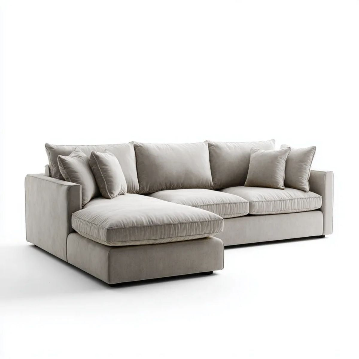 Sofa narożna z lewym szezlongiem szarobeżowa z poliestru 280 × 160 × 85 cm