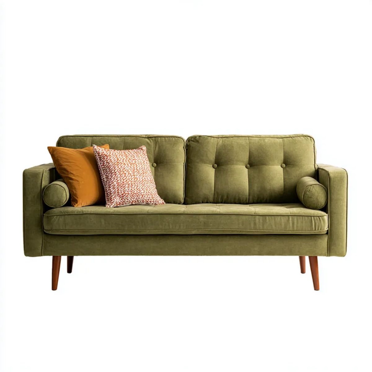 Dwuosobowa sofa z aksamitu poliestrowego, oliwkowozielona, 180 × 85 × 88 cm