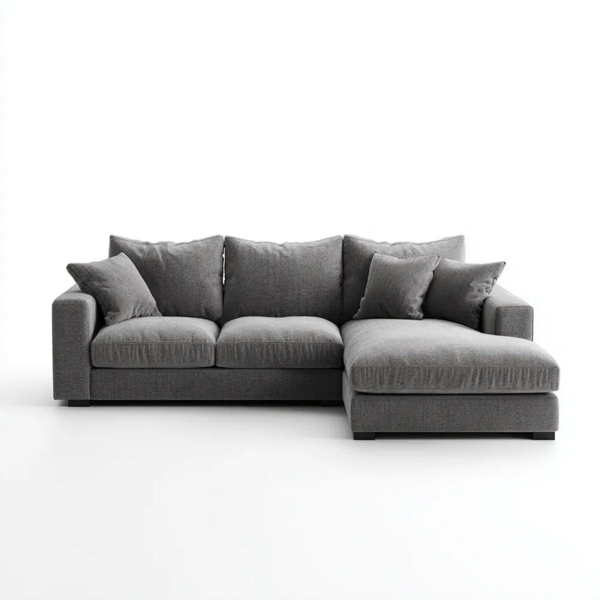 Prawostronna sofa narożna w kształcie L z poliestru, szara, 280 × 160 × 85 cm