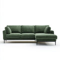Ciemnozielona sofa narożna z prawostronnym szezlongiem z aksamitu, 280 × 160 × 85 cm