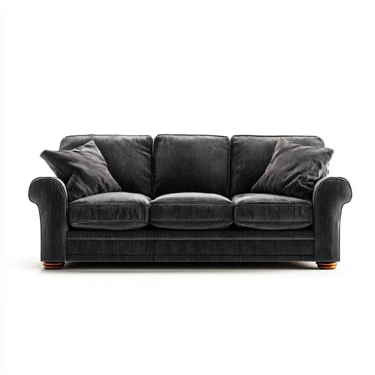 Trzyosobowa sofa grafitowa ze sztruksu poliestrowego 210 × 90 × 88 cm