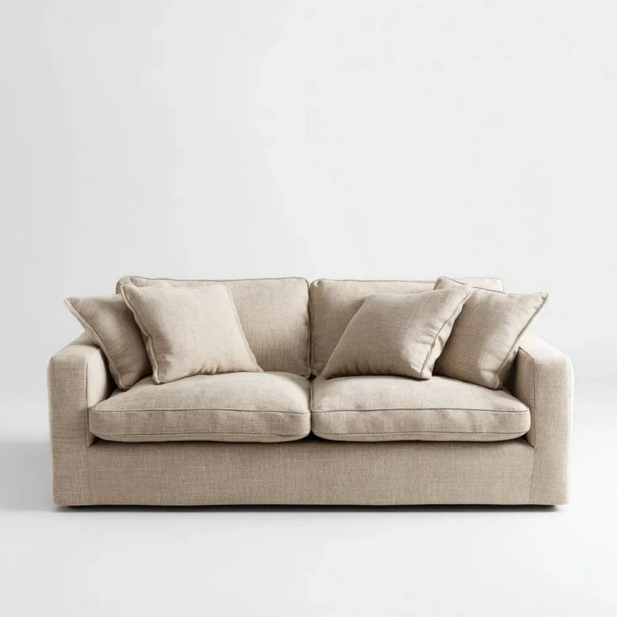 Beżowa sofa dwuosobowa z tapicerką poliestrową 180 x 90 x 85 cm