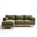 Oliwkowozielona lewostronna sofa narożna z szezlongiem z tkaniny poliestrowej, 250 x 160 x 85 cm