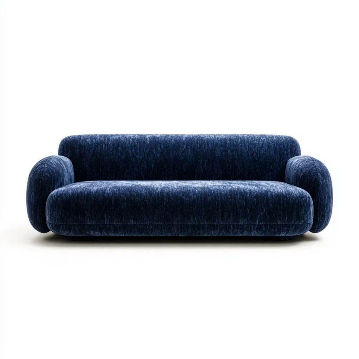 Granatowa sofa dwuosobowa z tapicerką poliestrową, 180 × 92 × 75 cm, zaokrąglona forma