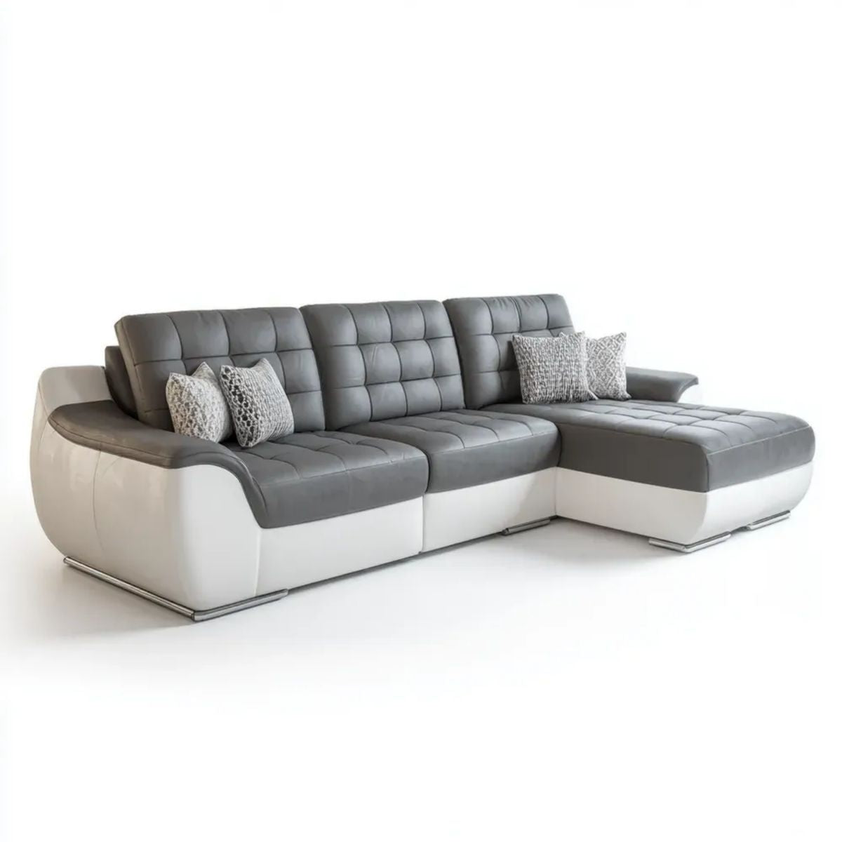 Narożnik wypoczynkowy w kształcie L z prawostronnym szezlongiem, tapicerka PVC, szaro-biały, 300 × 200 × 90 cm