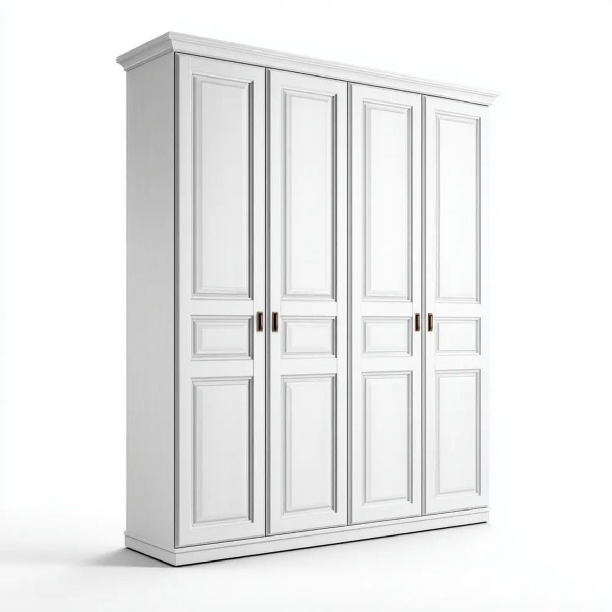 Biała szafa czterodrzwiowa z płyty laminowanej i MDF, 200 x 60 x 220 cm